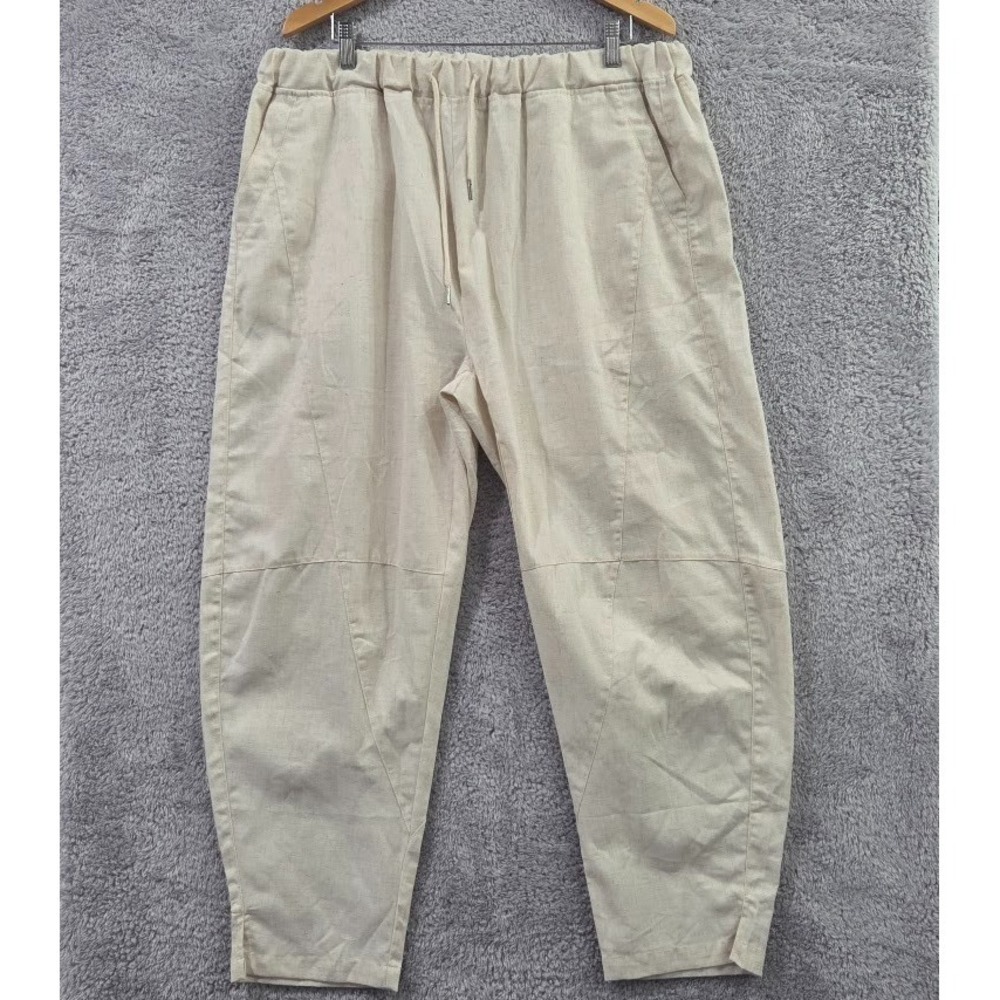 COOFANDY Mens Cotton Pants XXL Beige Linen Look Drawstring Elastic Waist Beach